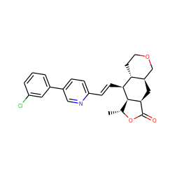 C[C@H]1OC(=O)[C@@H]2C[C@@H]3COCC[C@H]3[C@H](/C=C/c3ccc(-c4cccc(Cl)c4)cn3)[C@H]12 ZINC000028712070