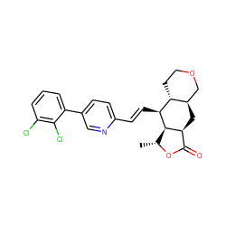 C[C@H]1OC(=O)[C@@H]2C[C@@H]3COCC[C@H]3[C@H](/C=C/c3ccc(-c4cccc(Cl)c4Cl)cn3)[C@H]12 ZINC000028712072