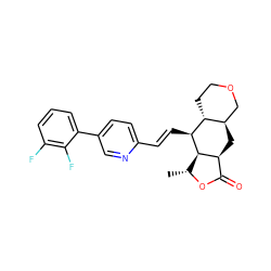 C[C@H]1OC(=O)[C@@H]2C[C@@H]3COCC[C@H]3[C@H](/C=C/c3ccc(-c4cccc(F)c4F)cn3)[C@H]12 ZINC000028712069