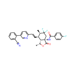 C[C@H]1OC(=O)[C@]2(NC(=O)c3ccc(F)cc3)CC(F)(F)[C@H](C)[C@H](/C=C/c3ccc(-c4ccccc4C#N)cn3)[C@@H]12 ZINC001772572132