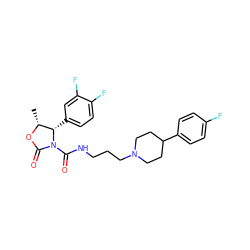 C[C@H]1OC(=O)N(C(=O)NCCCN2CCC(c3ccc(F)cc3)CC2)[C@H]1c1ccc(F)c(F)c1 ZINC000013913151