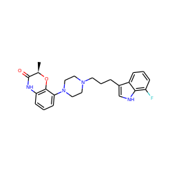 C[C@H]1Oc2c(cccc2N2CCN(CCCc3c[nH]c4c(F)cccc34)CC2)NC1=O ZINC000013674863