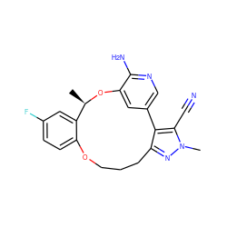 C[C@H]1Oc2cc(cnc2N)-c2c(nn(C)c2C#N)CCCOc2ccc(F)cc21 ZINC000169352671