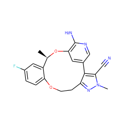 C[C@H]1Oc2cc(cnc2N)-c2c(nn(C)c2C#N)CCOc2ccc(F)cc21 ZINC000169352670