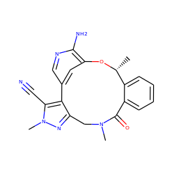 C[C@H]1Oc2cc(cnc2N)-c2c(nn(C)c2C#N)CN(C)C(=O)c2ccccc21 ZINC000145000135