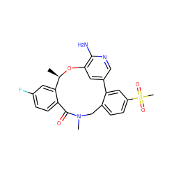 C[C@H]1Oc2cc(cnc2N)-c2cc(S(C)(=O)=O)ccc2CN(C)C(=O)c2ccc(F)cc21 ZINC000145012611