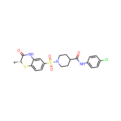 C[C@H]1Sc2ccc(S(=O)(=O)N3CCC(C(=O)Nc4ccc(Cl)cc4)CC3)cc2NC1=O ZINC000009265883