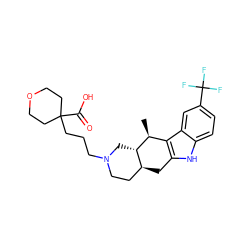 C[C@H]1c2c([nH]c3ccc(C(F)(F)F)cc23)C[C@H]2CCN(CCCC3(C(=O)O)CCOCC3)C[C@@H]21 ZINC000084758621