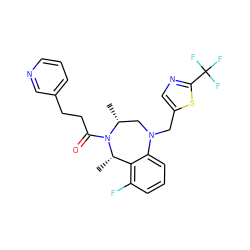 C[C@H]1c2c(F)cccc2N(Cc2cnc(C(F)(F)F)s2)C[C@@H](C)N1C(=O)CCc1cccnc1 ZINC001772654844