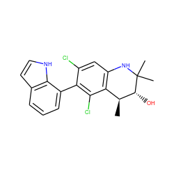 C[C@H]1c2c(cc(Cl)c(-c3cccc4cc[nH]c34)c2Cl)NC(C)(C)[C@@H]1O ZINC000066097478