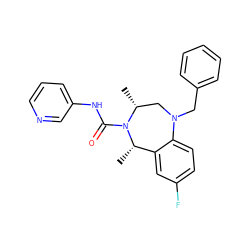 C[C@H]1c2cc(F)ccc2N(Cc2ccccc2)C[C@@H](C)N1C(=O)Nc1cccnc1 ZINC001772588431