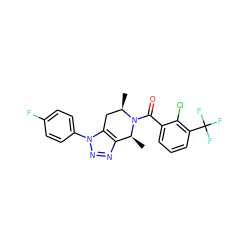 C[C@H]1c2nnn(-c3ccc(F)cc3)c2C[C@@H](C)N1C(=O)c1cccc(C(F)(F)F)c1Cl ZINC000225993218