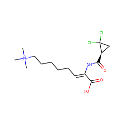 C[N+](C)(C)CCCCC/C=C(\NC(=O)[C@@H]1CC1(Cl)Cl)C(=O)O ZINC000026020539