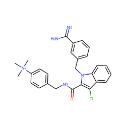 C[N+](C)(C)c1ccc(CNC(=O)c2c(Cl)c3ccccc3n2Cc2cccc(C(=N)N)c2)cc1 ZINC000013474294