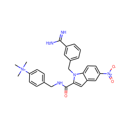 C[N+](C)(C)c1ccc(CNC(=O)c2cc3cc([N+](=O)[O-])ccc3n2Cc2cccc(C(=N)N)c2)cc1 ZINC000013474323