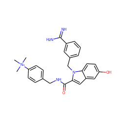 C[N+](C)(C)c1ccc(CNC(=O)c2cc3cc(O)ccc3n2Cc2cccc(C(=N)N)c2)cc1 ZINC000013474322