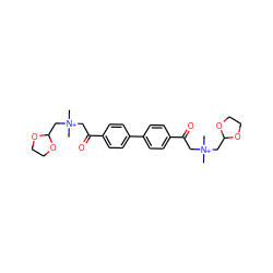 C[N+](C)(CC(=O)c1ccc(-c2ccc(C(=O)C[N+](C)(C)CC3OCCO3)cc2)cc1)CC1OCCO1 ZINC000013649935