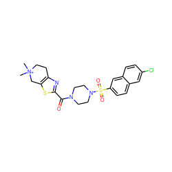 C[N+]1(C)CCc2nc(C(=O)N3CCN(S(=O)(=O)c4ccc5cc(Cl)ccc5c4)CC3)sc2C1 ZINC000001489895