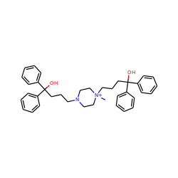 C[N+]1(CCCC(O)(c2ccccc2)c2ccccc2)CCN(CCCC(O)(c2ccccc2)c2ccccc2)CC1 ZINC000029042963