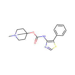 C[N+]12CCC(OC(=O)Nc3ncsc3-c3ccccc3)(CC1)CC2 ZINC000168708964