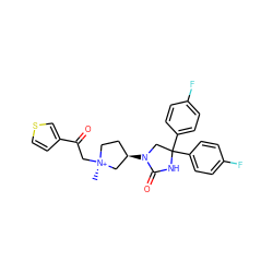 C[N@+]1(CC(=O)c2ccsc2)CC[C@@H](N2CC(c3ccc(F)cc3)(c3ccc(F)cc3)NC2=O)C1 ZINC000253684830