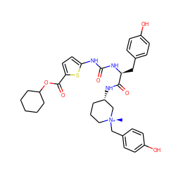 C[N@@+]1(Cc2ccc(O)cc2)CCC[C@H](NC(=O)[C@H](Cc2ccc(O)cc2)NC(=O)Nc2ccc(C(=O)OC3CCCCC3)s2)C1 ZINC000261139894