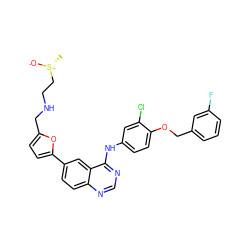 C[S@@+]([O-])CCNCc1ccc(-c2ccc3ncnc(Nc4ccc(OCc5cccc(F)c5)c(Cl)c4)c3c2)o1 ZINC000068251015