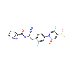 C[S@@+]([O-])c1cc(=O)n(-c2ccc(C[C@@H](C#N)NC(=O)[C@H]3N[C@@H]4CC[C@H]3C4)c(F)c2)cc1F ZINC000219324624