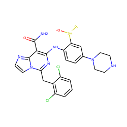 C[S@@+]([O-])c1cc(N2CCNCC2)ccc1Nc1nc(Cc2c(Cl)cccc2Cl)n2ccnc2c1C(N)=O ZINC000200839132