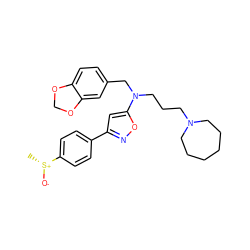 C[S@@+]([O-])c1ccc(-c2cc(N(CCCN3CCCCCC3)Cc3ccc4c(c3)OCO4)on2)cc1 ZINC000013437539