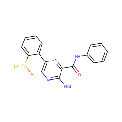 C[S@@+]([O-])c1ccccc1-c1cnc(N)c(C(=O)Nc2ccccc2)n1 ZINC000071318445