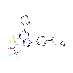 C[S@@](=O)(=NC(=O)C(F)(F)F)c1nc(-c2ccccc2)cn2c(-c3ccc(C(=O)NC4CC4)cc3)cnc12 ZINC000072316961