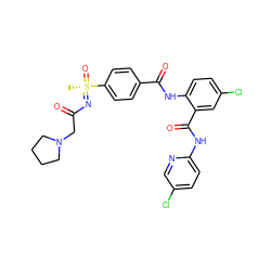 C[S@@](=O)(=NC(=O)CN1CCCC1)c1ccc(C(=O)Nc2ccc(Cl)cc2C(=O)Nc2ccc(Cl)cn2)cc1 ZINC000059284607