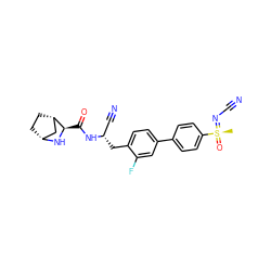 C[S@](=O)(=NC#N)c1ccc(-c2ccc(C[C@@H](C#N)NC(=O)[C@H]3N[C@@H]4CC[C@H]3C4)c(F)c2)cc1 ZINC000219320083