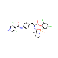 C[n+]1cc(Cl)c(C(=O)Nc2ccc(C[C@H](NC(=O)[C@]3(C)CCCN3S(=O)(=O)c3cc(Cl)cc(Cl)c3)C(=O)O)cc2)c(Cl)c1 ZINC000029558418