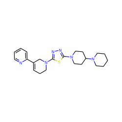 C1=C(c2ccccn2)CN(c2nnc(N3CCC(N4CCCCC4)CC3)s2)CC1 ZINC000084652882