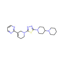 C1=C(c2ncccn2)CN(c2nnc(N3CCC(N4CCCCC4)CC3)s2)CC1 ZINC000084652883