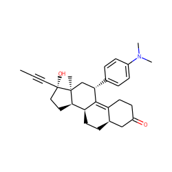 CC#C[C@]1(O)CC[C@@H]2[C@@H]3CC[C@@H]4CC(=O)CCC4=C3[C@@H](c3ccc(N(C)C)cc3)C[C@@]21C ZINC000028464086