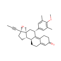 CC#C[C@]1(O)CC[C@H]2[C@@H]3CCC4=CC(=O)CCC4=C3[C@@H](c3cc(C)c(OC)c(C)c3)C[C@@]21C ZINC000034802072