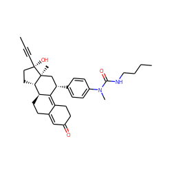 CC#C[C@]1(O)CC[C@H]2[C@@H]3CCC4=CC(=O)CCC4=C3[C@@H](c3ccc(N(C)C(=O)NCCCC)cc3)C[C@@]21C ZINC000044359565