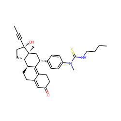 CC#C[C@]1(O)CC[C@H]2[C@@H]3CCC4=CC(=O)CCC4=C3[C@@H](c3ccc(N(C)C(=S)NCCCC)cc3)C[C@@]21C ZINC000044352388