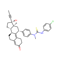 CC#C[C@]1(O)CC[C@H]2[C@@H]3CCC4=CC(=O)CCC4=C3[C@@H](c3ccc(N(C)C(=S)Nc4ccc(Cl)cc4)cc3)C[C@@]21C ZINC000042835020