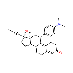 CC#C[C@]1(O)CC[C@H]2[C@@H]3CCC4=CC(=O)CCC4=C3[C@@H](c3ccc(N(C)C)cc3)C[C@@]21C ZINC000003831128