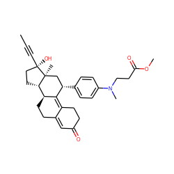 CC#C[C@]1(O)CC[C@H]2[C@@H]3CCC4=CC(=O)CCC4=C3[C@@H](c3ccc(N(C)CCC(=O)OC)cc3)C[C@@]21C ZINC000040860294