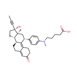 CC#C[C@]1(O)CC[C@H]2[C@@H]3CCC4=CC(=O)CCC4=C3[C@@H](c3ccc(N(C)CCCCC(=O)O)cc3)C[C@@]21C ZINC000028709059