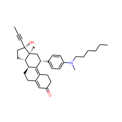 CC#C[C@]1(O)CC[C@H]2[C@@H]3CCC4=CC(=O)CCC4=C3[C@@H](c3ccc(N(C)CCCCCC)cc3)C[C@@]21C ZINC000040972531