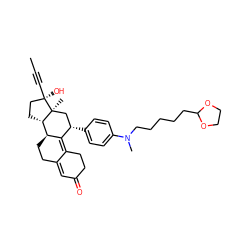 CC#C[C@]1(O)CC[C@H]2[C@@H]3CCC4=CC(=O)CCC4=C3[C@@H](c3ccc(N(C)CCCCCC4OCCO4)cc3)C[C@@]21C ZINC000042834048