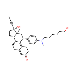 CC#C[C@]1(O)CC[C@H]2[C@@H]3CCC4=CC(=O)CCC4=C3[C@@H](c3ccc(N(C)CCCCCCO)cc3)C[C@@]21C ZINC000044359735