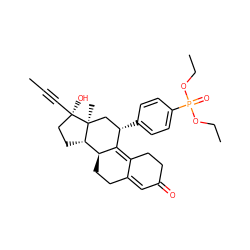 CC#C[C@]1(O)CC[C@H]2[C@@H]3CCC4=CC(=O)CCC4=C3[C@@H](c3ccc(P(=O)(OCC)OCC)cc3)C[C@@]21C ZINC000028950465