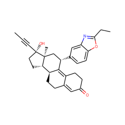 CC#C[C@]1(O)CC[C@H]2[C@@H]3CCC4=CC(=O)CCC4=C3[C@@H](c3ccc4oc(CC)nc4c3)C[C@@]21C ZINC000073200529